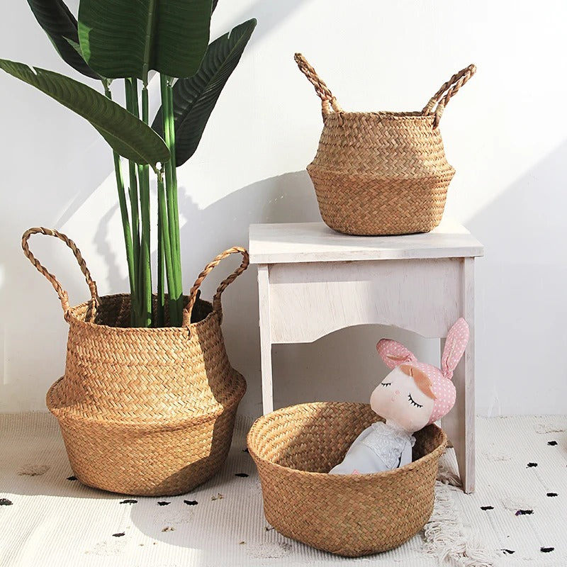 3 panier avec petite table et plante